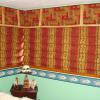 "Home on the Range"  Bedroom With Hobbled Roman Shades & Stage Coach Valance (Note Arrow Feature on Valance)